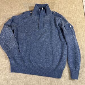 Banana Republic Men’s‎ Sweater Large Blue 1/4 Zip Italian Wool Military Style